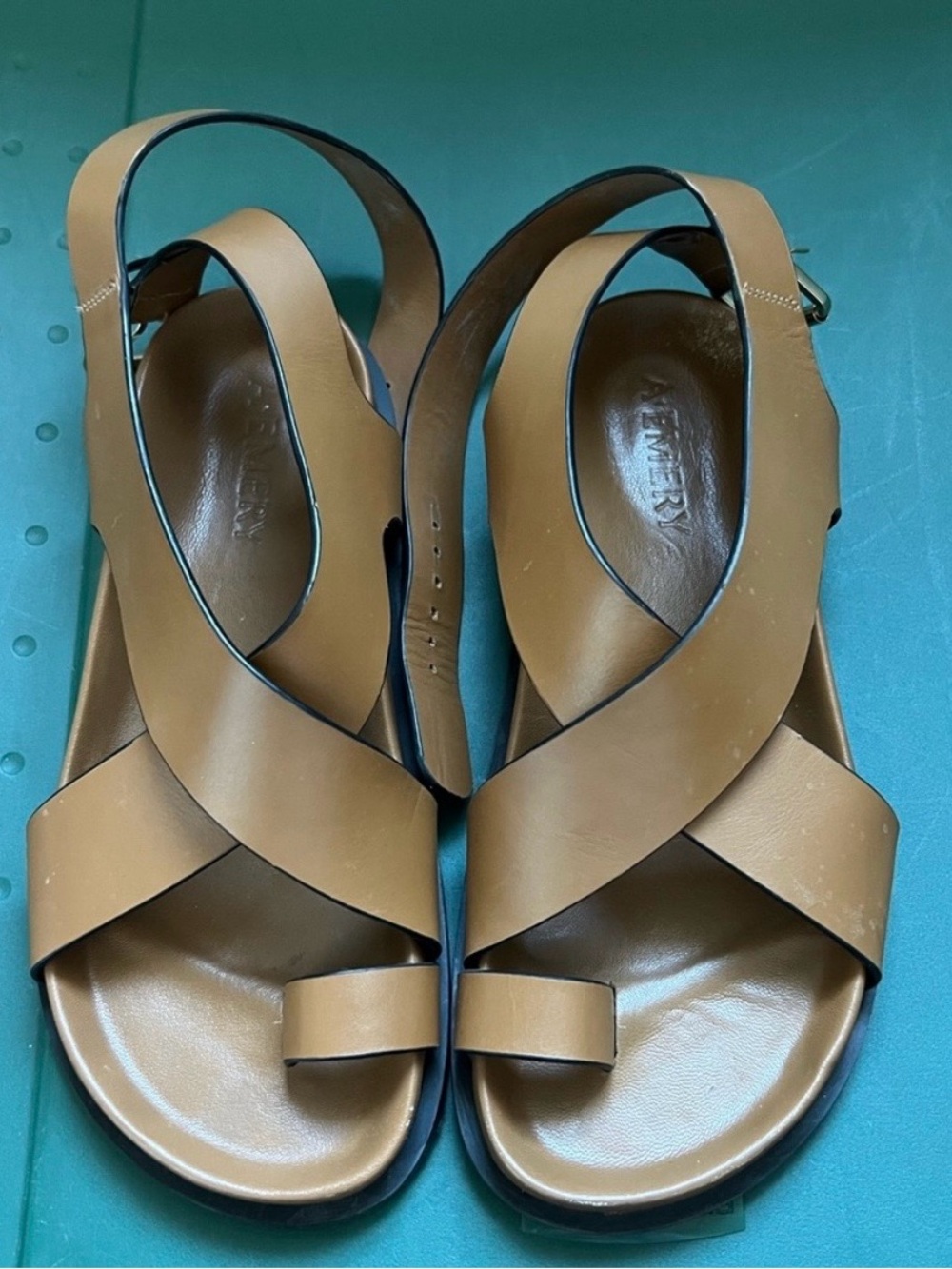 A.Emery Jalen Brown Leather Crossover Ankle Strap Sandals
